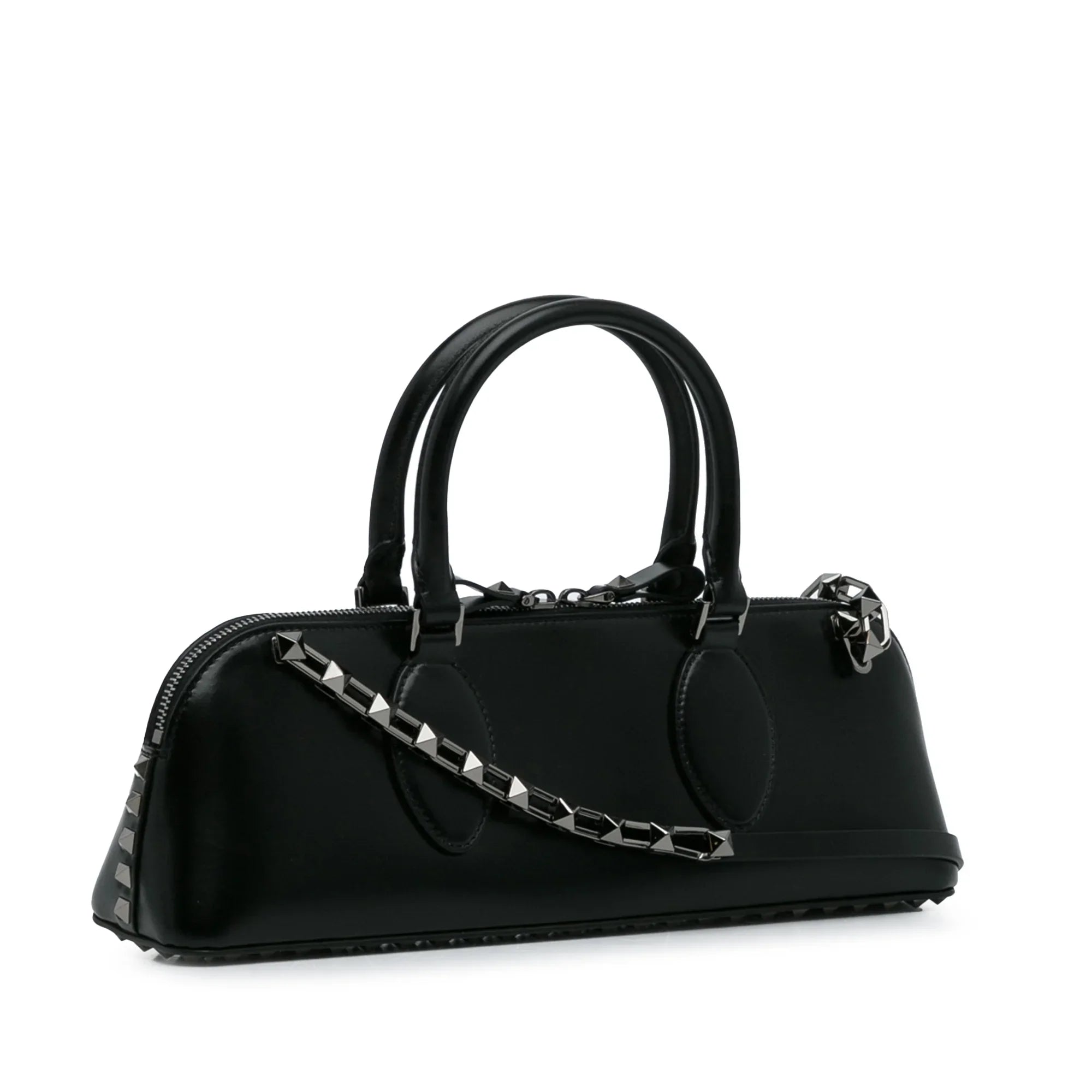 Pre-Owned Authenticated Valentino Rockstud East West Satchel Calf Leather Black Unisex (Good)