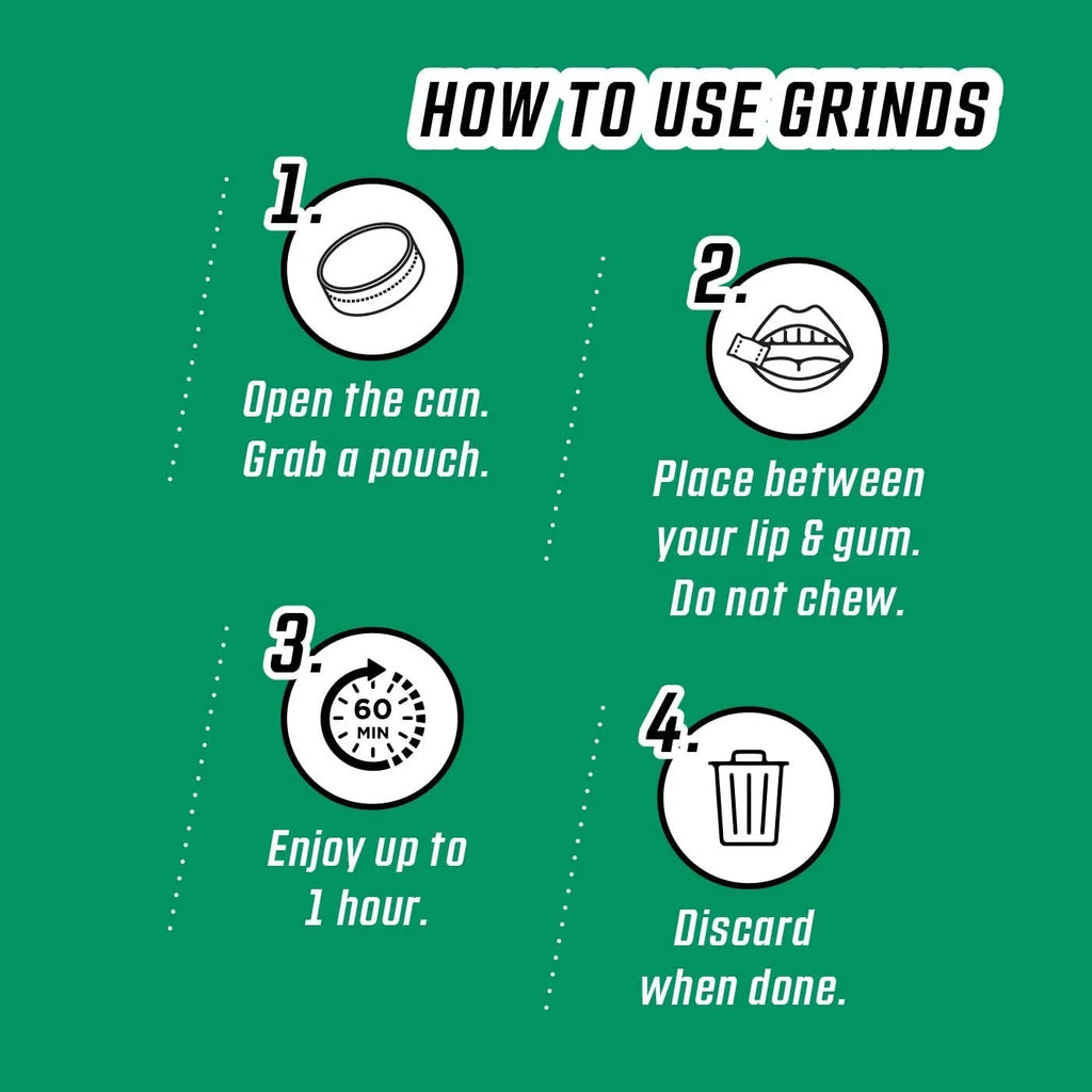 Grinds Coffee Pouches | 3 Cans of Irish Cream | Tobacco Free, Nicotine Free Healthy Alternative | 18 Pouches Per Can | 1 Pouch eq. 1/4 Cup of Coffee (Irish Cream)