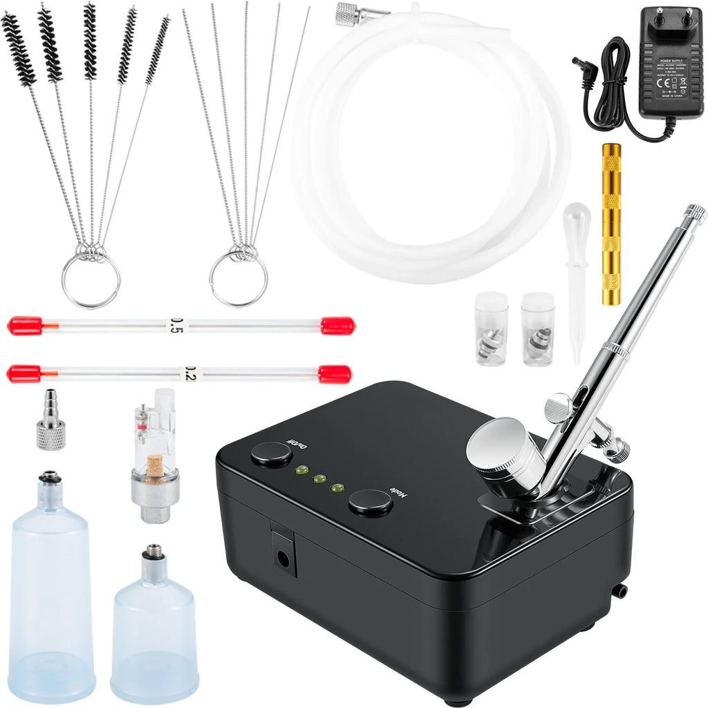 SKYSHALO Airbrush Kit, Portable Airbrush Set with Compressor, Airbrushing System Kit w/ Multi-purpose Dual-action Gravity Feed Airbrushes, Art Nail Cookie Tattoo Makeup