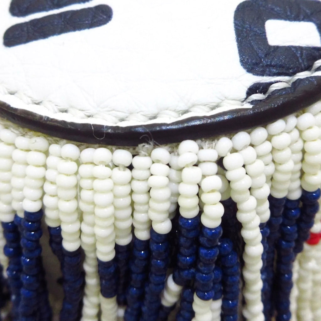 Pre-Owned Authenticated Fendi Fila Mania Beaded Baguette Calf Leather White Shoulder Bag Unisex (Good)