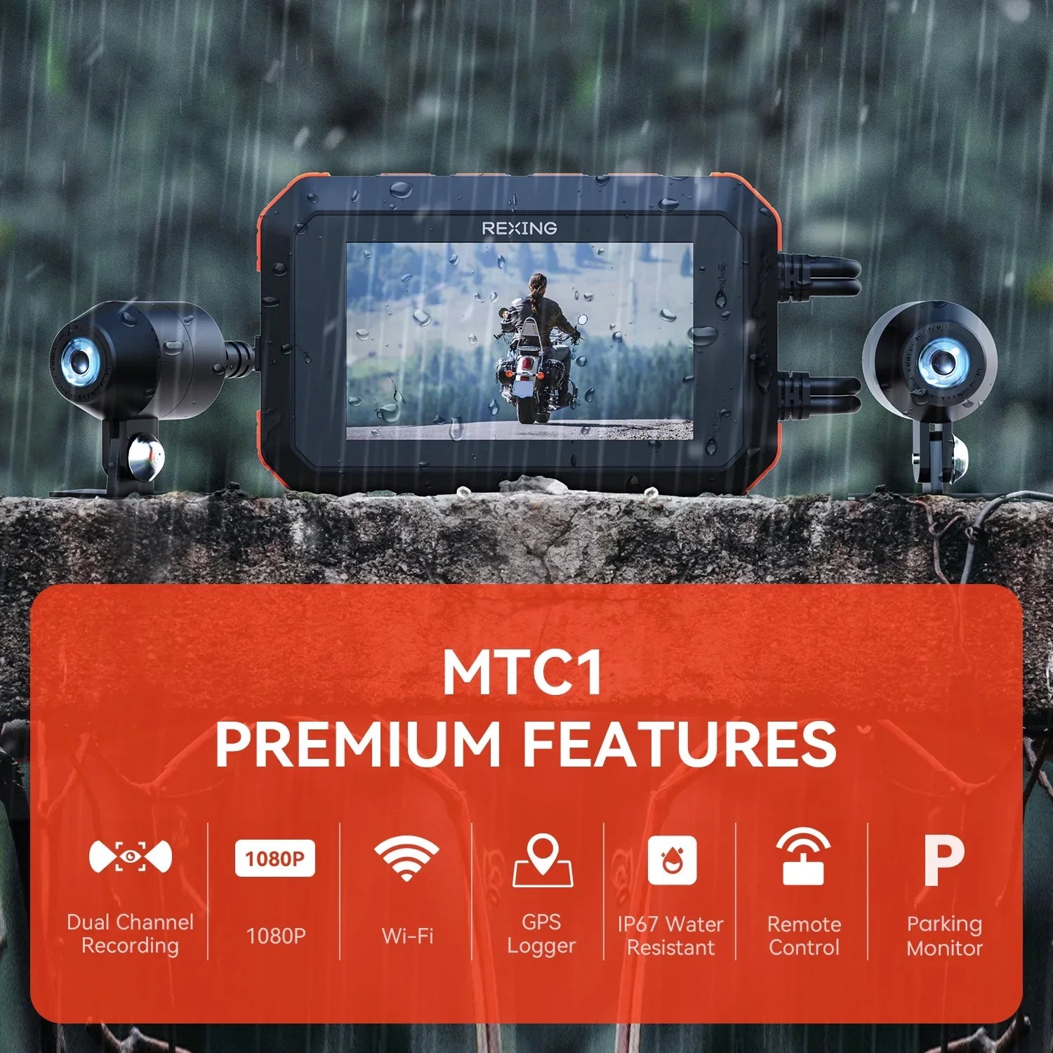 Rexing MTC1 Dual Channel 1080P Motorcycle Dash Cam with Wi-Fi & GPS
