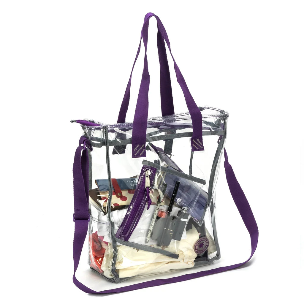K-Cliffs Heavy Duty Clear Tote Bag , 0.5Mm Vinyl Bag, Purple, Unisex