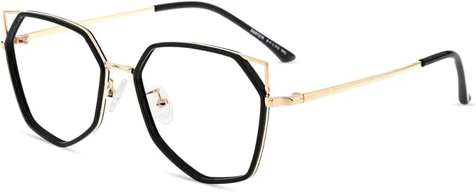 Firmoo Cat Eye Blue Light Blocking Glasses Women, Anti Eye Strain Anti Glare Black Gold Computer Glasses for Digital Screens with UV Protection
