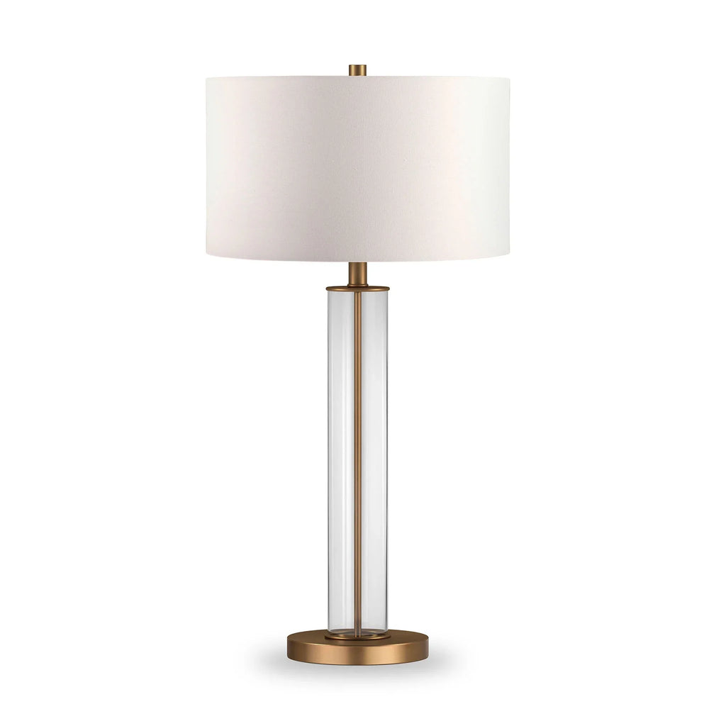 Evelyn&Zoe 29" Traditional Clear Glass Table Lamp with White Drum Linen Shade