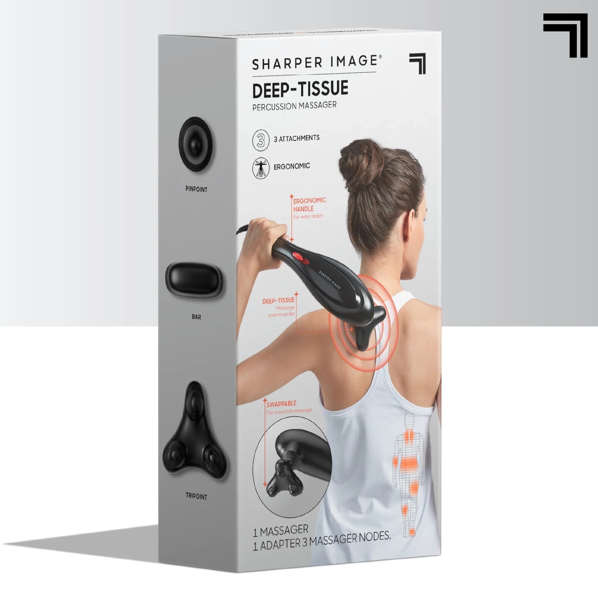 Sharper Image® Deep-Tissue Massager with Swappable Heads, Personal Massage for Neck and Back with Kneading and Soothing Heat, Relaxation and Calming Sensation, Interchangeable Nodes