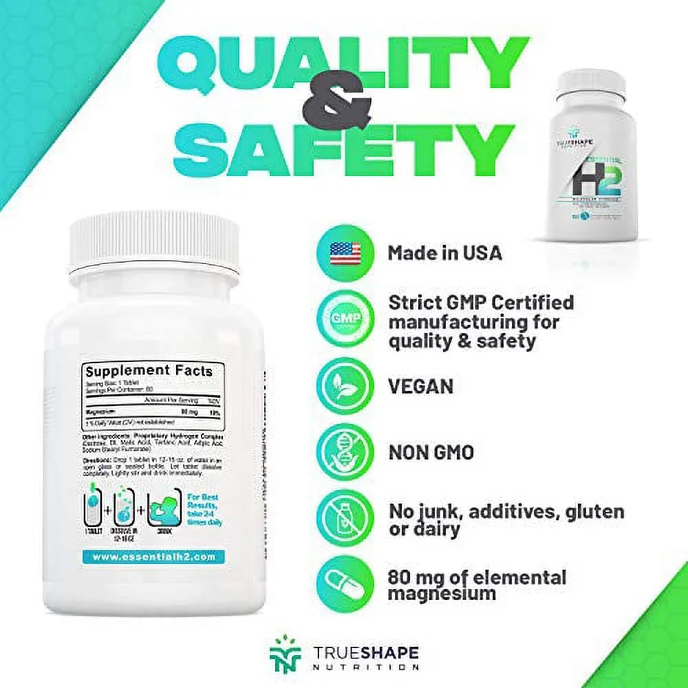 TrueShape Nutrition Essential H2 Fizzy Molecular Hydrogen Tablets for Water Nutritional Supplement (60 Servings)