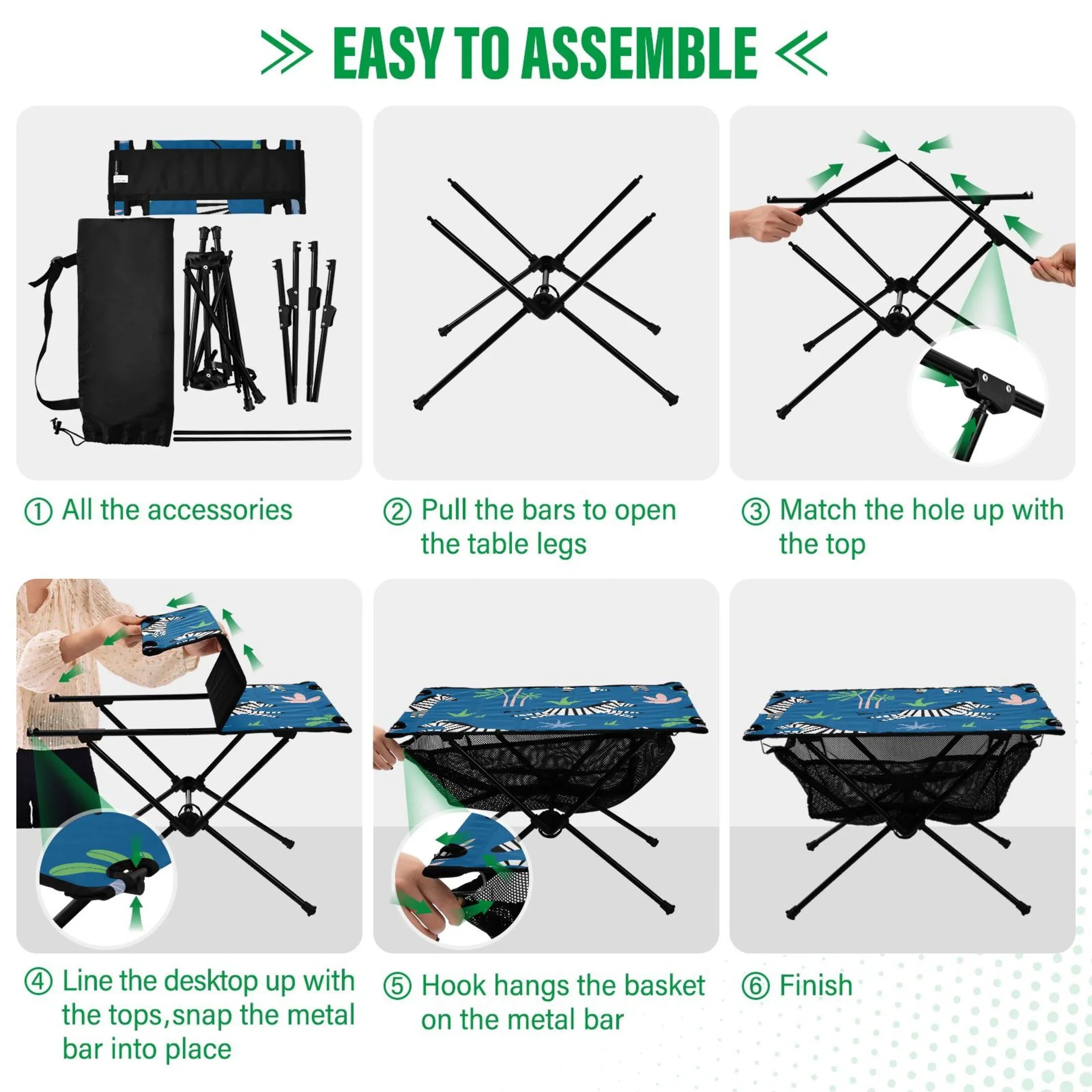 Zebras and Palm Trees Camping Folding Table Portable Beach Table with Storage Bag Compact Picnic Table for Outdoor Travel Fishing BBQ