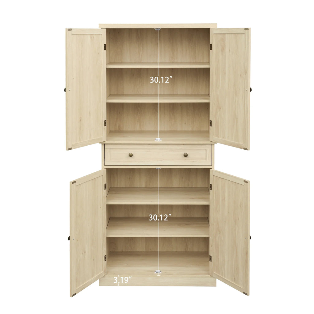 4 Door Cabinet with 1 Drawer, with 4 Adjustable Inner Shelves, Storage Cabinet