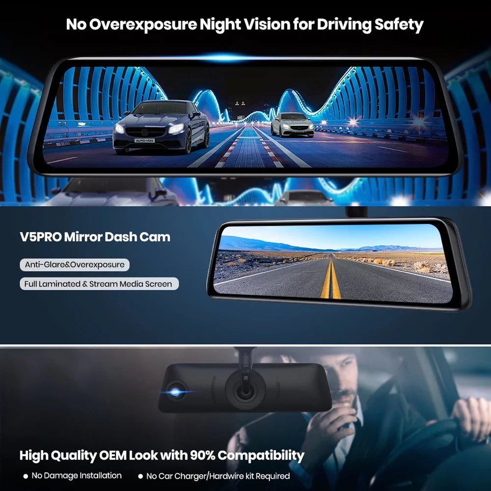 Auto-Vox 9.35inch Smart Mirror Dual Dash Cam Rear View Reverse Backup Camera Full HD Touch Screen Driving Recorder