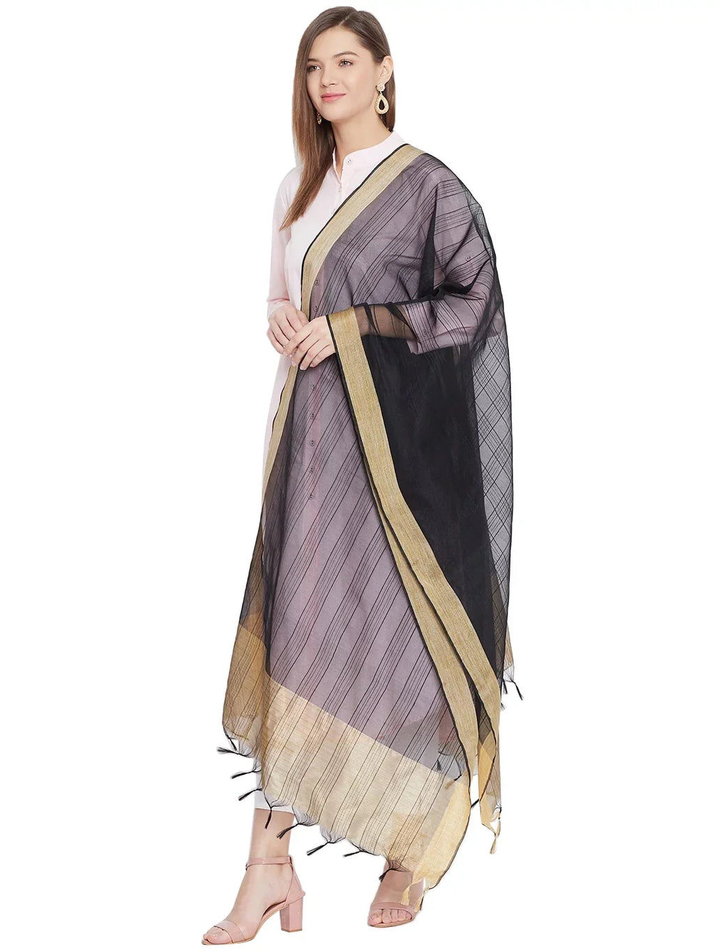 eloria Plain Black Woman's Indian Ethnic Chunni, Dupatta, Stole, Scarf Shawl Wrap