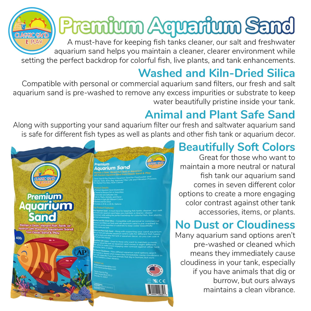 CLASSIC SAND & PLAY Natural Aquarium Sand for Freshwater and Saltwater Tanks, 40 lb. Yellow