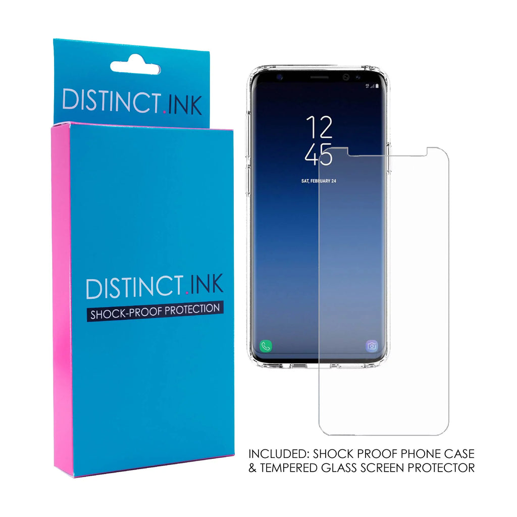DistinctInk Clear Shockproof Hybrid Case for Samsung Galaxy S9+ PLUS (6.2" Screen) - TPU Bumper, Acrylic Back, Tempered Glass Screen Protector - Luke 1:37 - Faith Does Not Make Easy Makes Possible