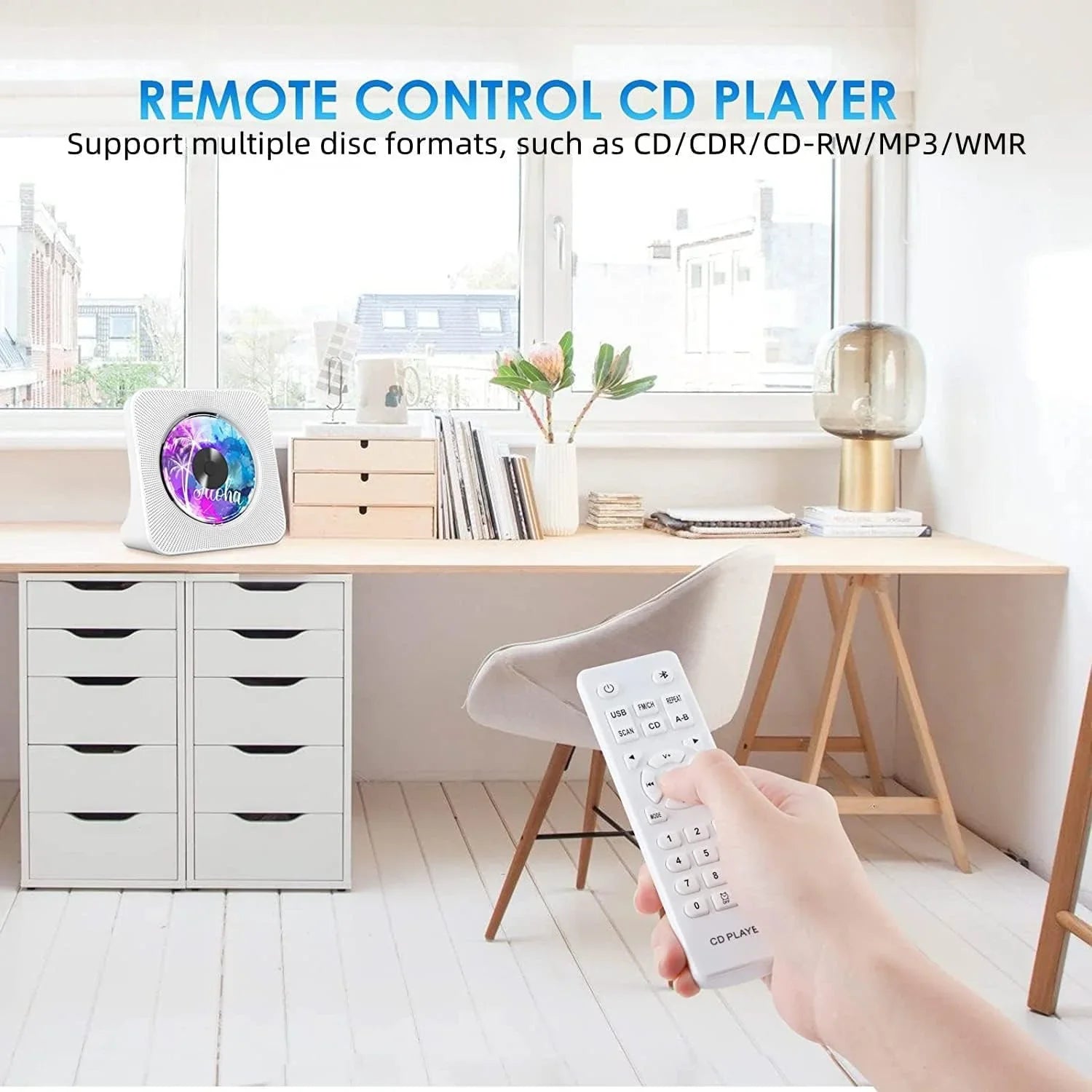 Gueray Portable CD Player with Bluetooth, Desktop CD Music Players for Home Built-in Double HiFi Sound Speakers, Support AUX&USB Headphone Jack, FM Radio Boombox, LCD Screen Display for Kids Gift