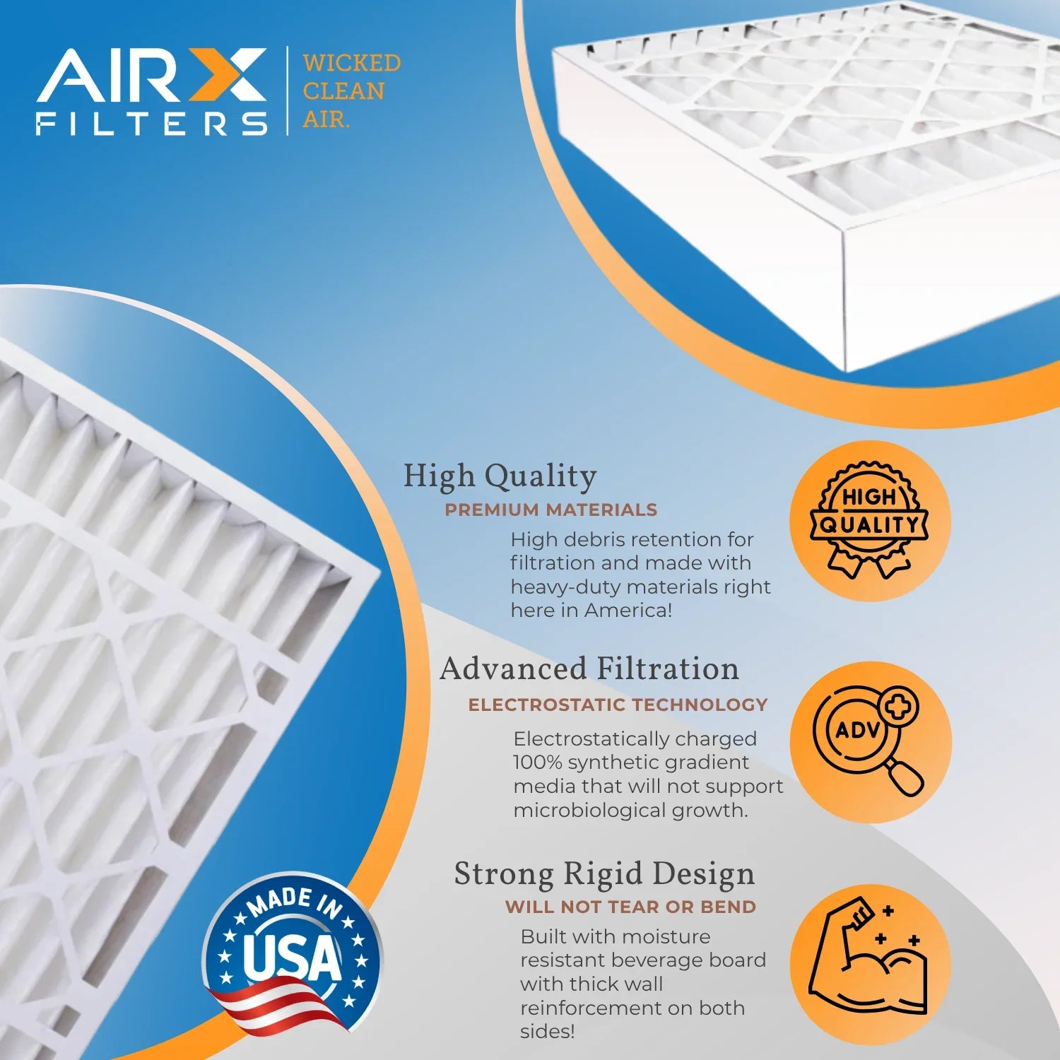 16x20x5 Air Filter MERV 8 Comparable to MPR 700 & FPR 5 Fitting with Honeywell FC100A1003 Premium USA Made 16x20x5 Furnace Filter 2 Pack by AIRX FILTERS WICKED CLEAN AIR.