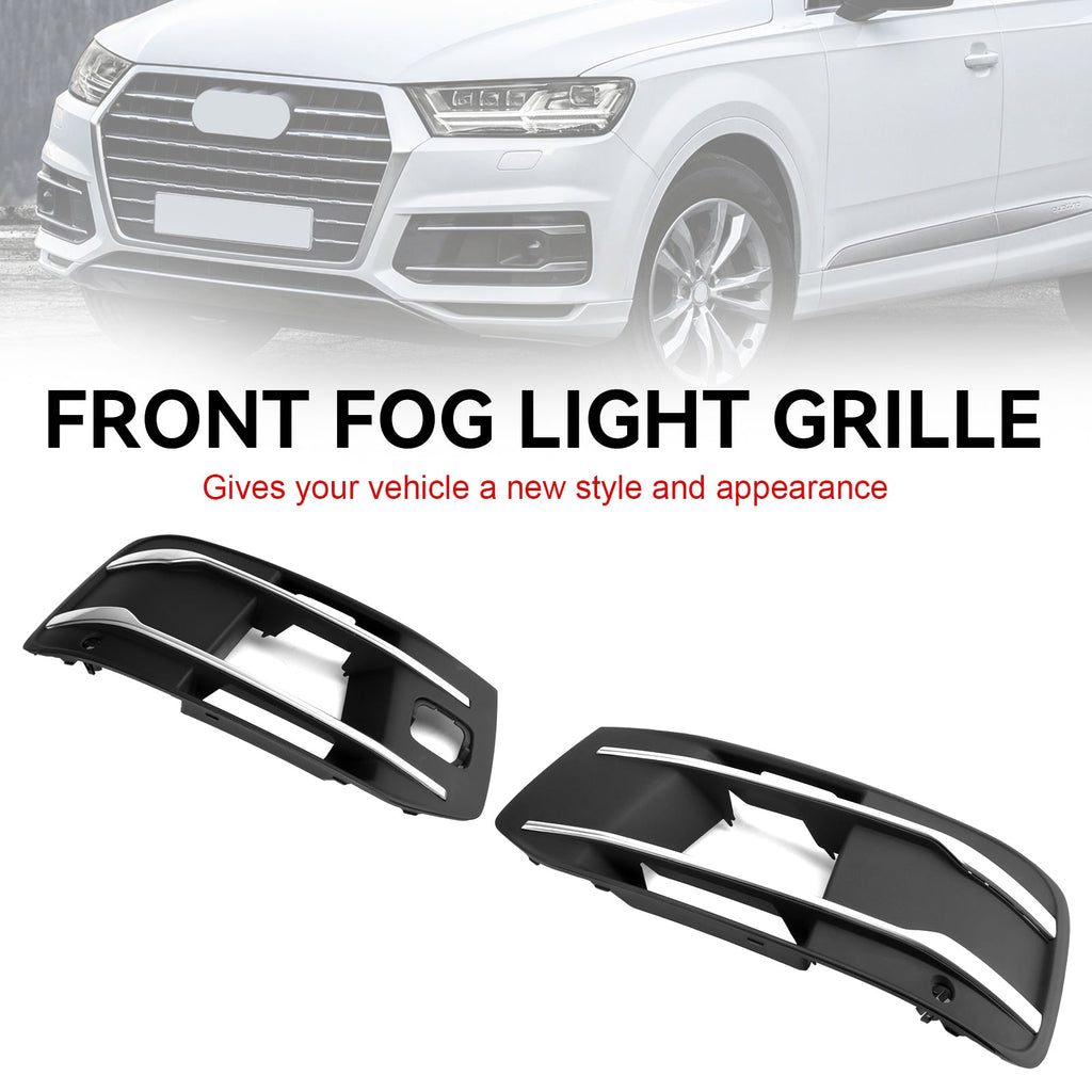 Front Bumper Shield Fog Light Grille Bezel Insert Grill Fit for Audi Q7 2016-2019