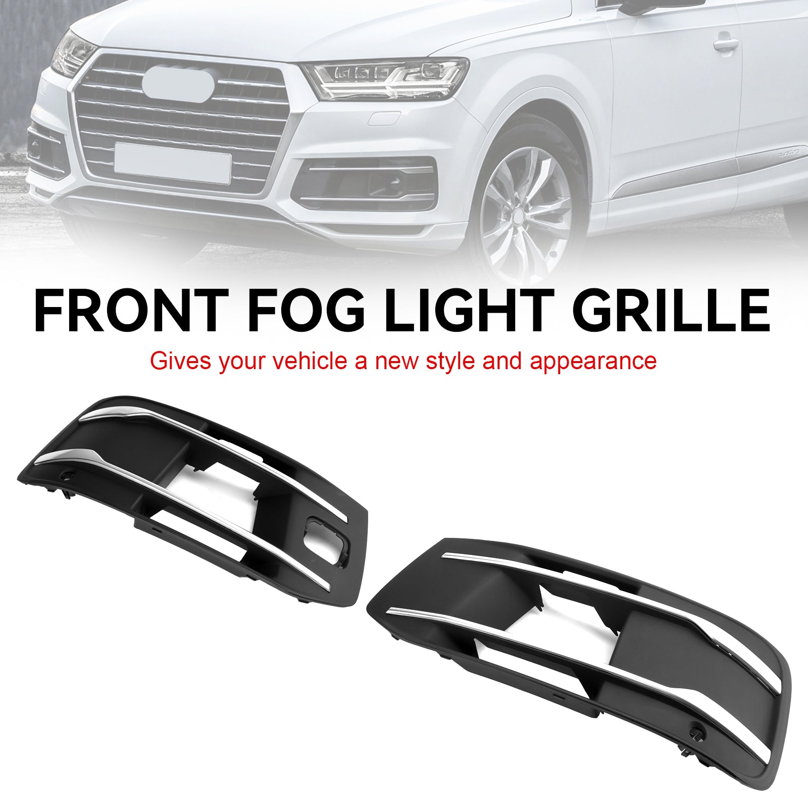 Front Bumper Shield Fog Light Grille Bezel Insert Grill Fit for Audi Q7 2016-2019