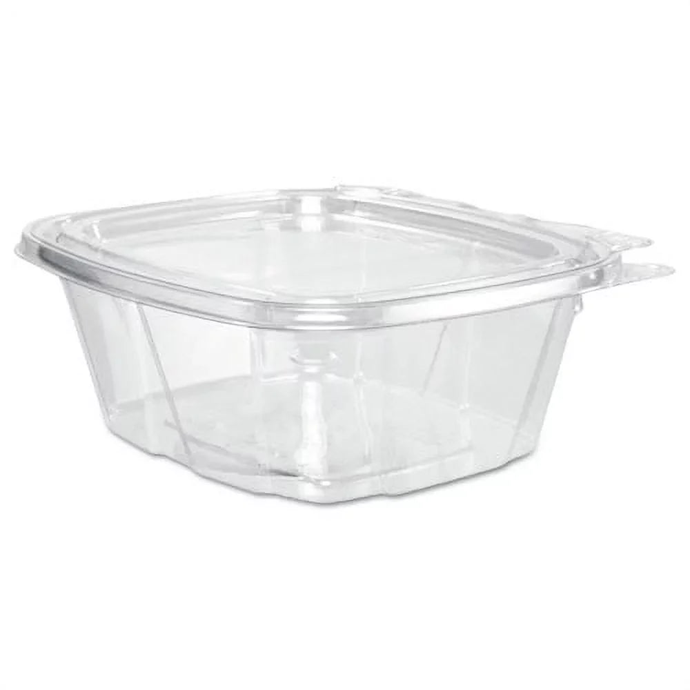 Dart ClearPac SafeSeal Strong Containers, Flat Lid, 16 oz, 4.9 x 2.5 x 5.5, Clear, Plastic, 100/Bag, 2 Bags/CT