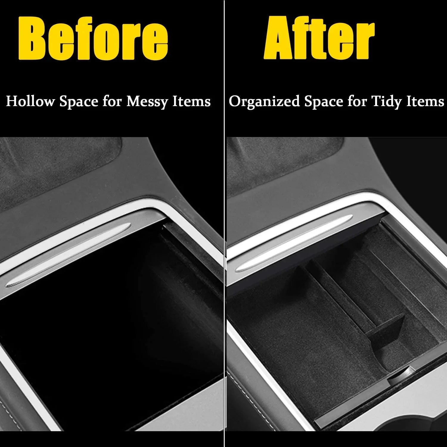 XTAUTO Center Console Organizer Tray Fit for 2021 2022 2023 Tesla Model 3/Y Armrest Storage Box Cubby Drawer Container Tesla Model 3 Model Y Accessories Interior Parts ABS Material Flocked Liner
