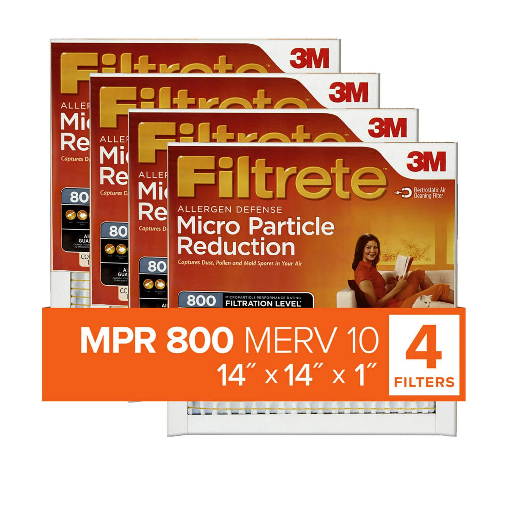 Filtrete 14x14x1 Air Filter, MPR 800 MERV 10, Micro Particle Reduction, 4 Filters
