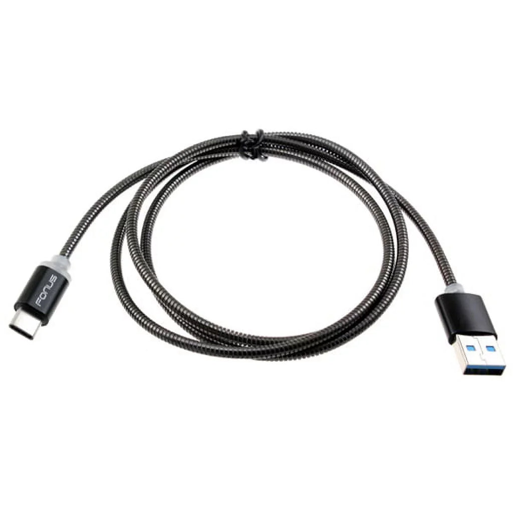 3ft Metal USB Cable w 2-Port USB Car Home Charger P2G for Blackberry KEYone, Key2 LE - BLU G9, Vivo XI Plus 5 - CAT S61 S48c - Coolpad Legacy - Essential Phone (PH-1) - Google Pixel XL 3a XL 3