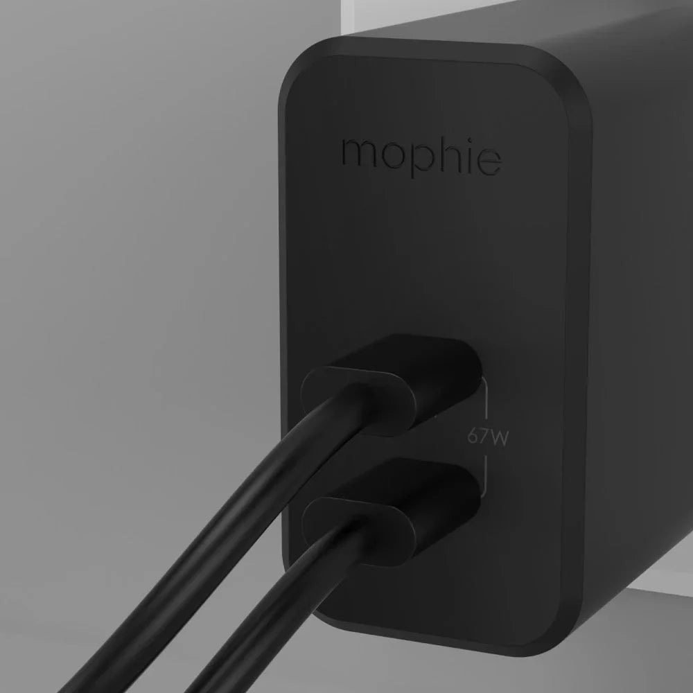 mophie USB C Charger GaN 67W, 3-Port Fast Compact Foldable Wall Charger for MacBook Pro/Air, iPad Pro, Galaxy S22/S21, HP Spectre, Note20/10+, iPhone 14/13/12 Pro, Pixel, and More - Black