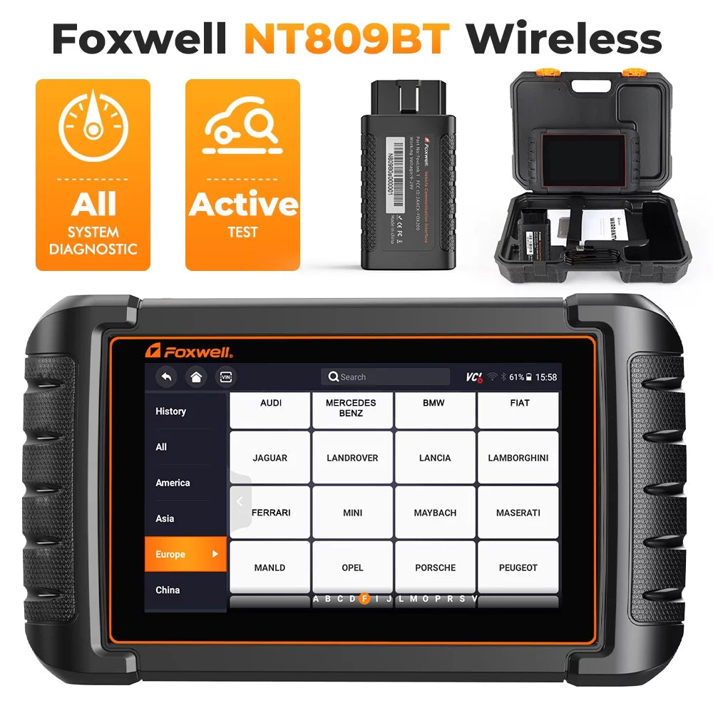 Foxwell NT809BT Advanced Bluetooth Car Scanner Bi-directional Control Active Test Automotive Scanner 30 Maintenance Services OBD2 Scanner Auto Analyzer Code Reader Automotive Diagnostic Scan Tool OBDI
