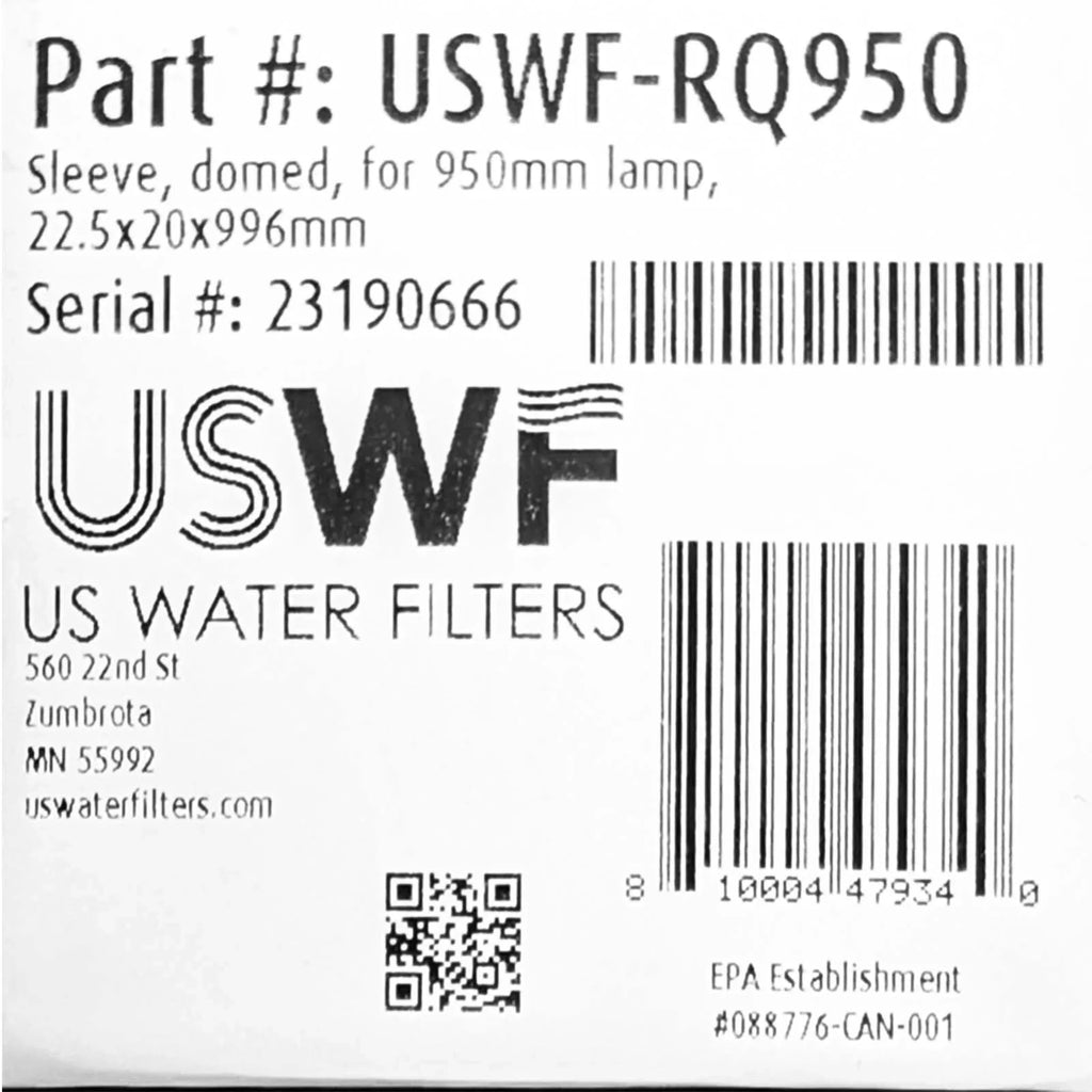 US Water Filters RQ950 Replacement Quartz Sleeve for USWF H4-PL Pool Ultraviolet Light Sterilizer