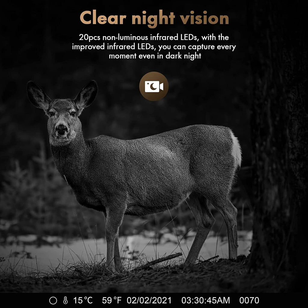 24MP HD Solar Trail Camera Rechargeable Game Wildlife Hunting IP66 Night Vision