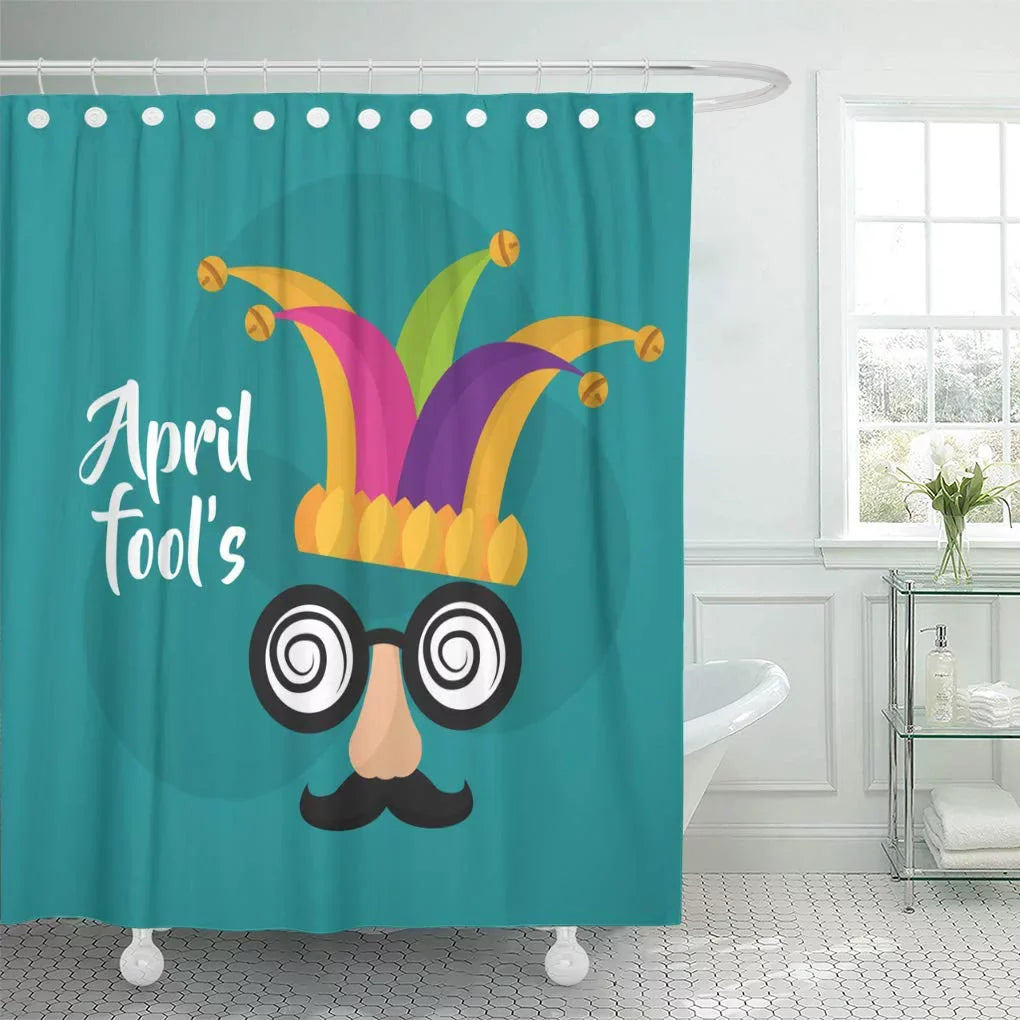 Libin Absurd April Fools Mask Mustache Silly Glasses and Hat Advert Shower Curtain 66x72 inch