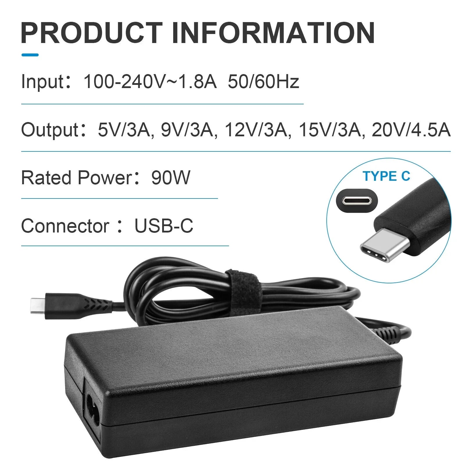 90W Desktop USB-C Type C Laptop Charger For HP Lenovo Asus Samsung