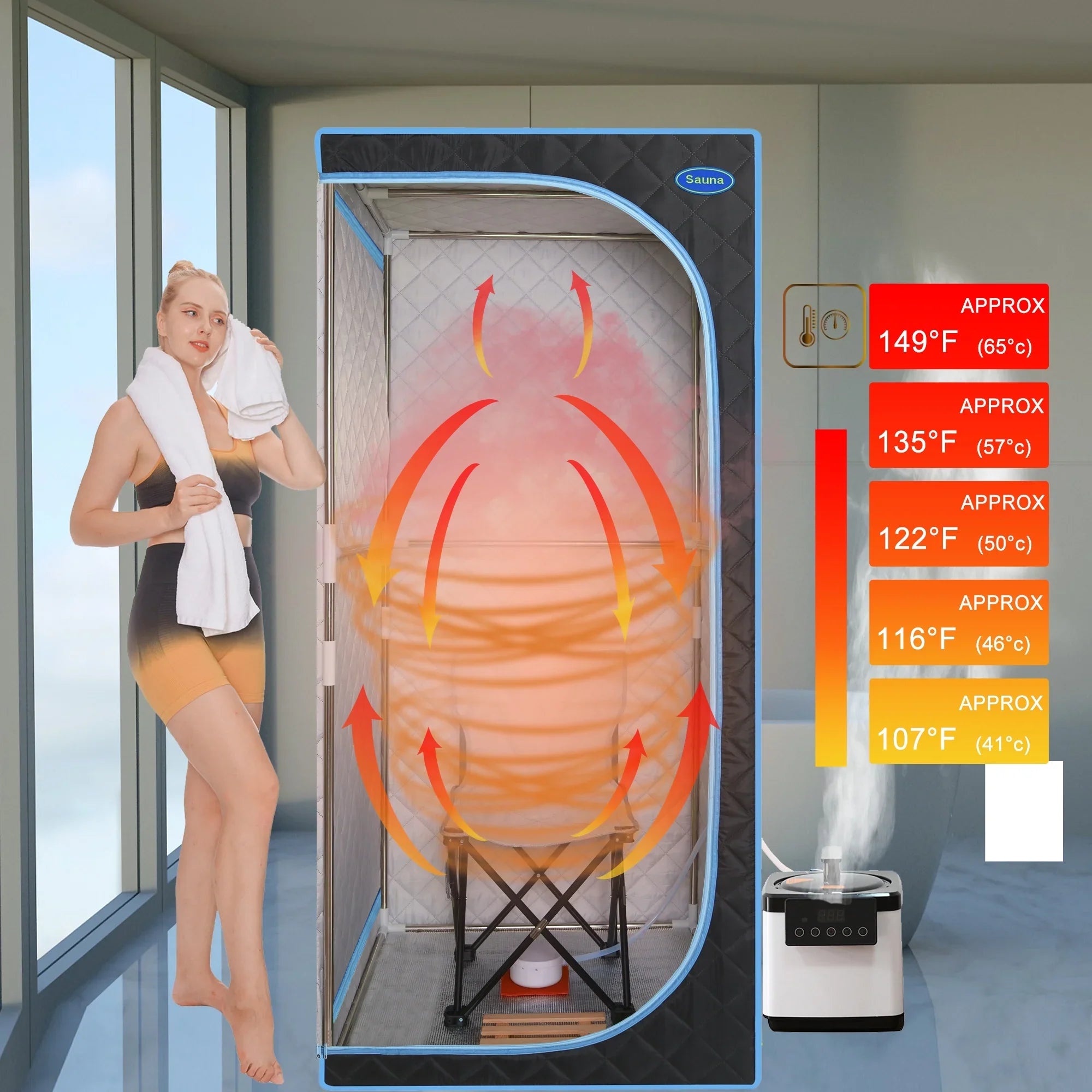 Cheelom Home Sauna，Portable Full Body Steam Sauna Tent Box Spa With Sauna black