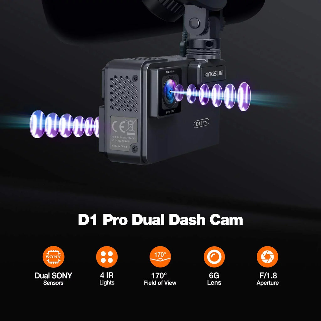 Kingslim D1 Pro 2K Dash Cam Front and Inside with Wi-Fi GPS - 2K/1080P Dual Car Dash Camera Driving Recorder, Super Night Vision with 340° Wide Angle, 24H Parking Monitor (No Card)