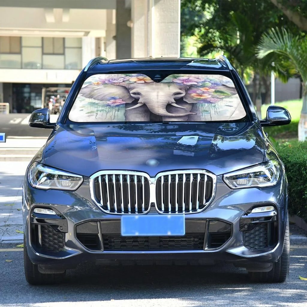 GZHJMY Elephant Car Windshield Sun Shade Foldable Sun Shield Shade for Blocks UV Rays Protector-Keeps Your Vehicle Cool for Most Sedans SUV Truck,55"x27.6"