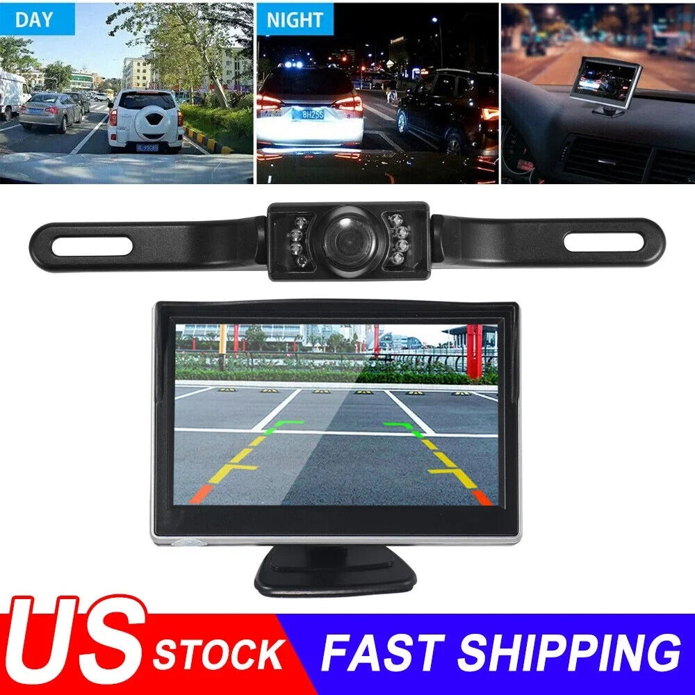 Paddsun Car Night Vision Backup Camera Kit 5" Wireless Monitor HD Rear View Waterproof
