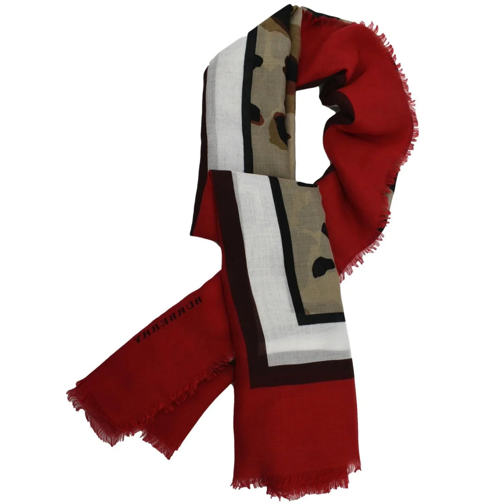 BURBERRY Leopard Print Multicolor Scarf Red