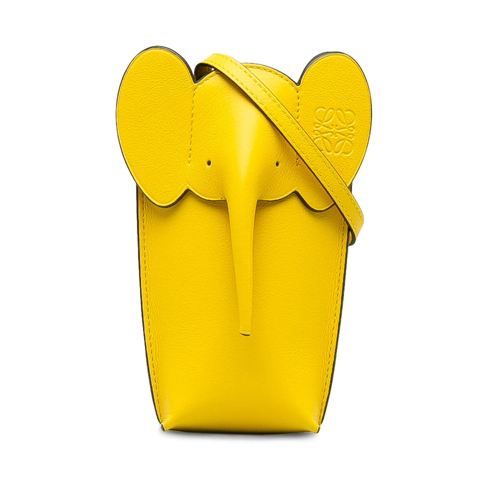 Pre-Owned Authenticated LOEWE Elephant Pocket Crossbody Bag Calf Leather Yellow Unisex (Good)