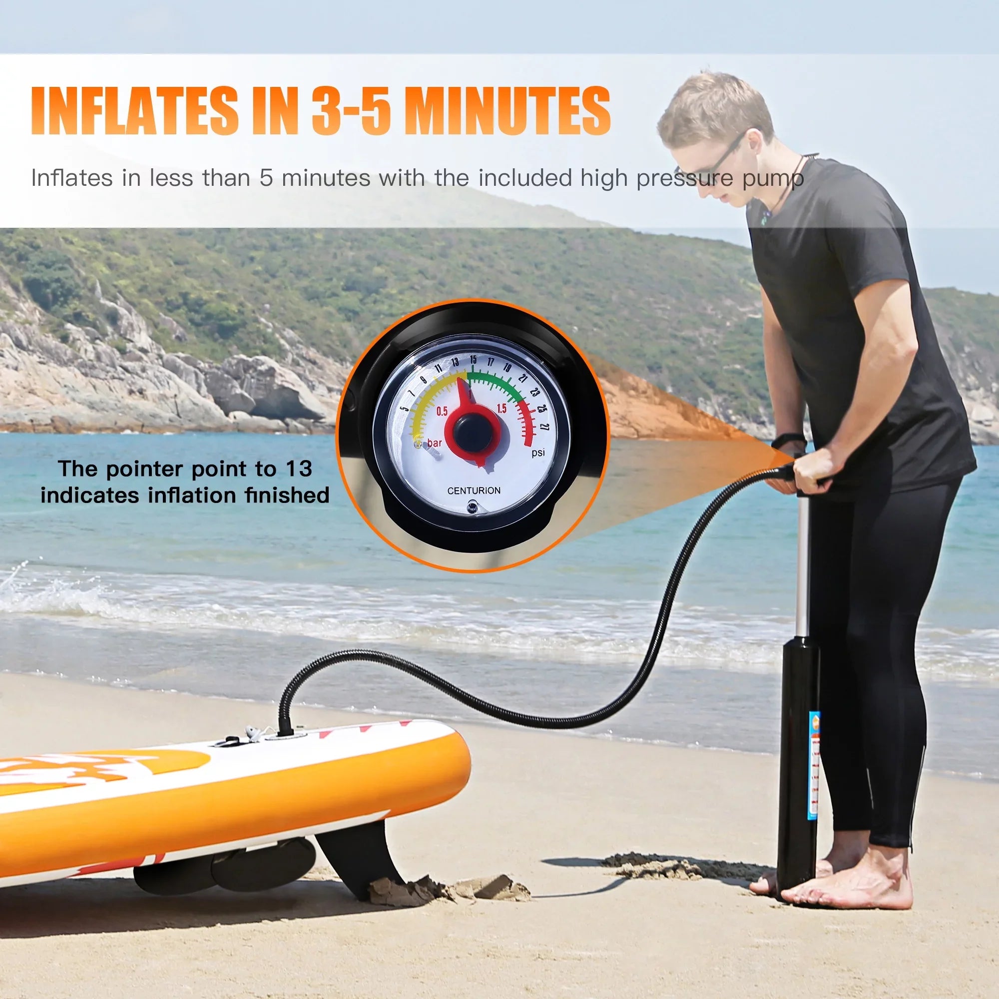 Famistar 10' Inflatable Stand Up Paddle Board (6"Thick) with SUP/ 3 Pins | Wide Stance, Bottom Fin for Paddling, Surf Control, Non-Slip Deck |Youth & Adult Standing Ship