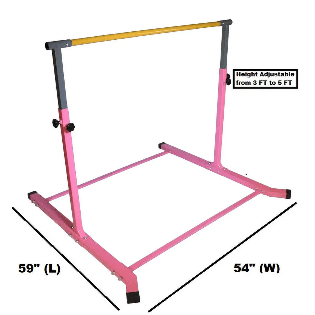 5 Star-TD Pink Gymnastic Kip Bar for Kids, Adjustable 3-5 FT, Heavy-Duty Home Gym Training Equipment