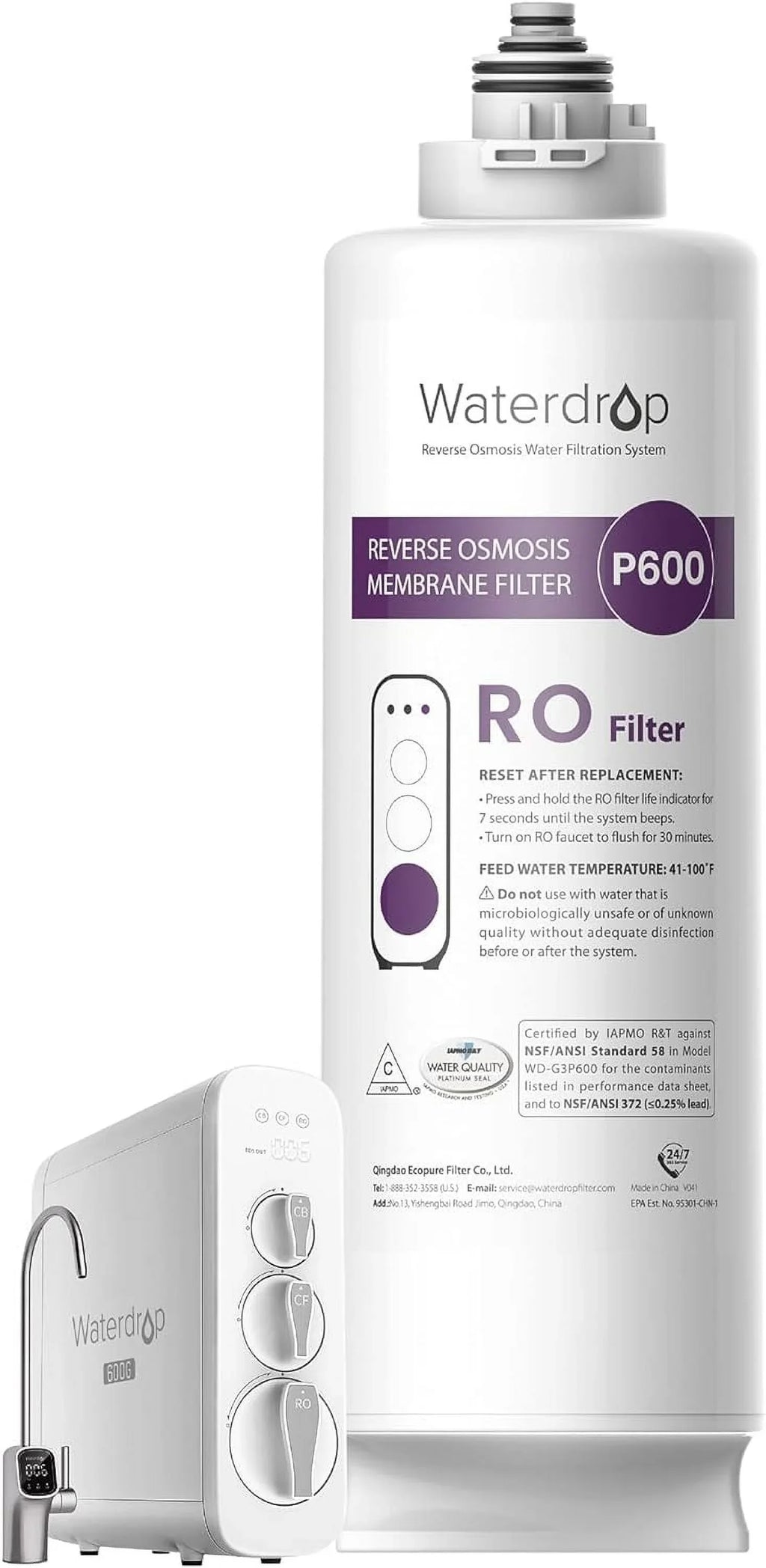 Waterdrop WD-G3P600-RO Filter, NSF Certified, Replacement for WD-G3P600 Reverse Osmosis System, 2-year Lifetime