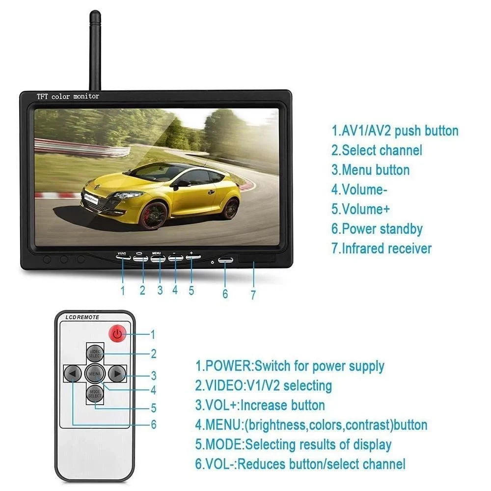7" with Monitor Wireless Dual Backup Cameras Parking Assistance Night Vision Waterproof Rear View Camera for RV Truck Trailer Bus