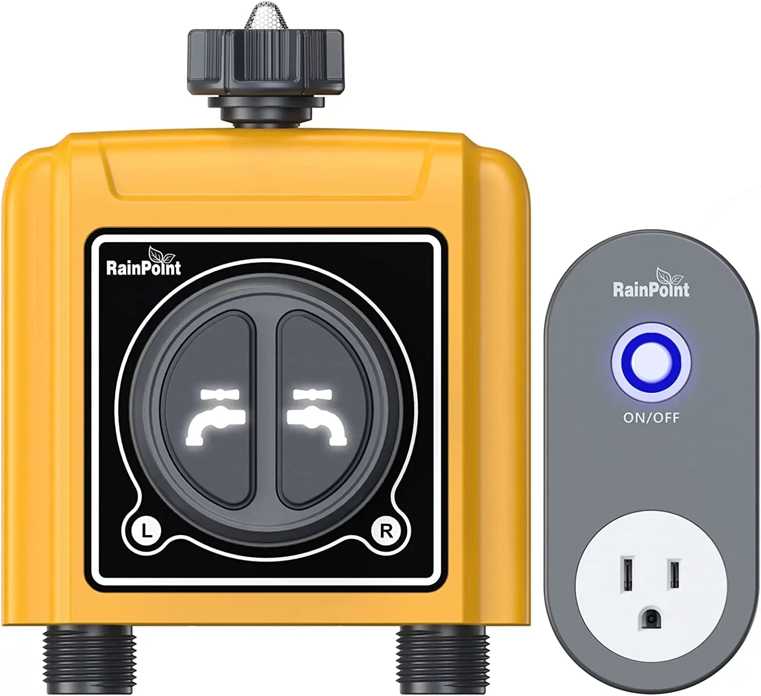 RAINPOINT WiFi Sprinkler Timer 2 Outlets Water Timer, Smart Hose Timer, 2-Zone Watering System Irrigation Valve Controller with Wi-Fi Hub Socket, Automatic Rain Delay, Voice Control, for Garden Lawn