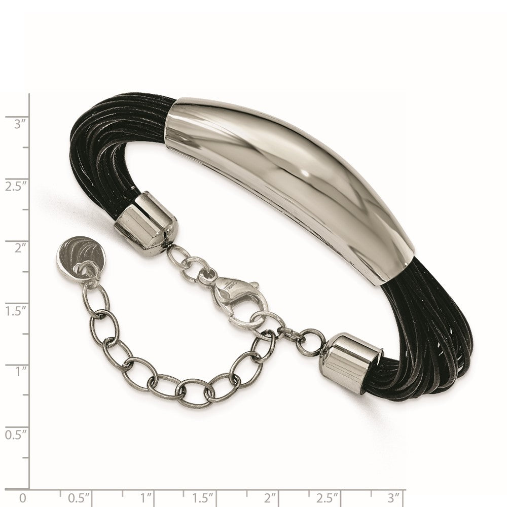 Stainless Steel Bracelet Fancy Women's mm 7.5 in Polished Faux Leather Cords 2.5in ext.