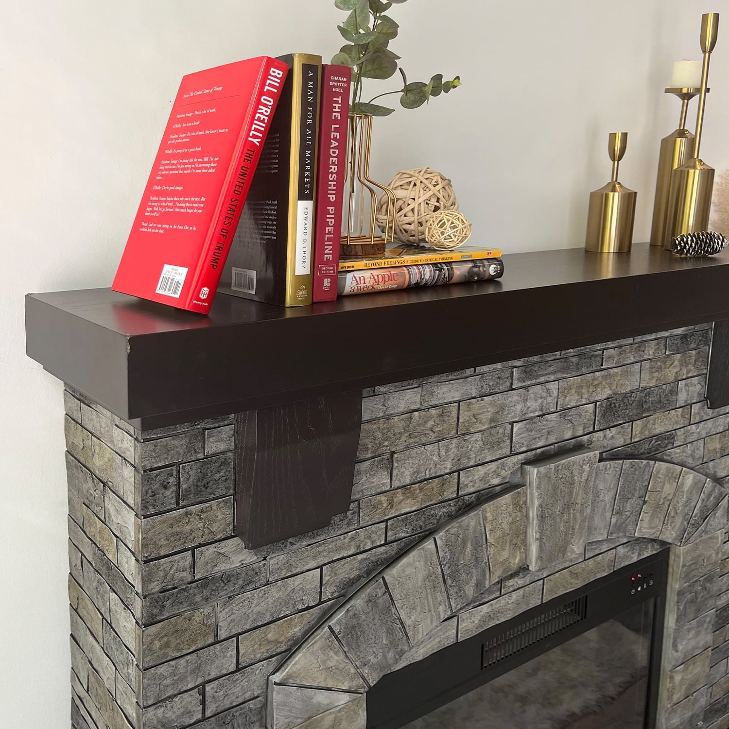 Cloud Mountain 45" Electric Fireplace with Mantel Infrared Freestanding, Gray Stone