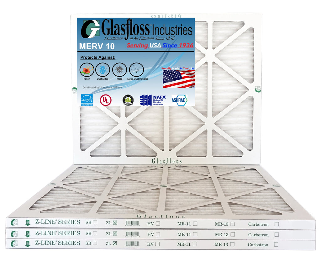Glasfloss 20x23x1 - MERV 10 -Qty:4 - Furnace Air Filter - Made in USA (Actual Size: 19.5 x 22.5x7/8 inch)