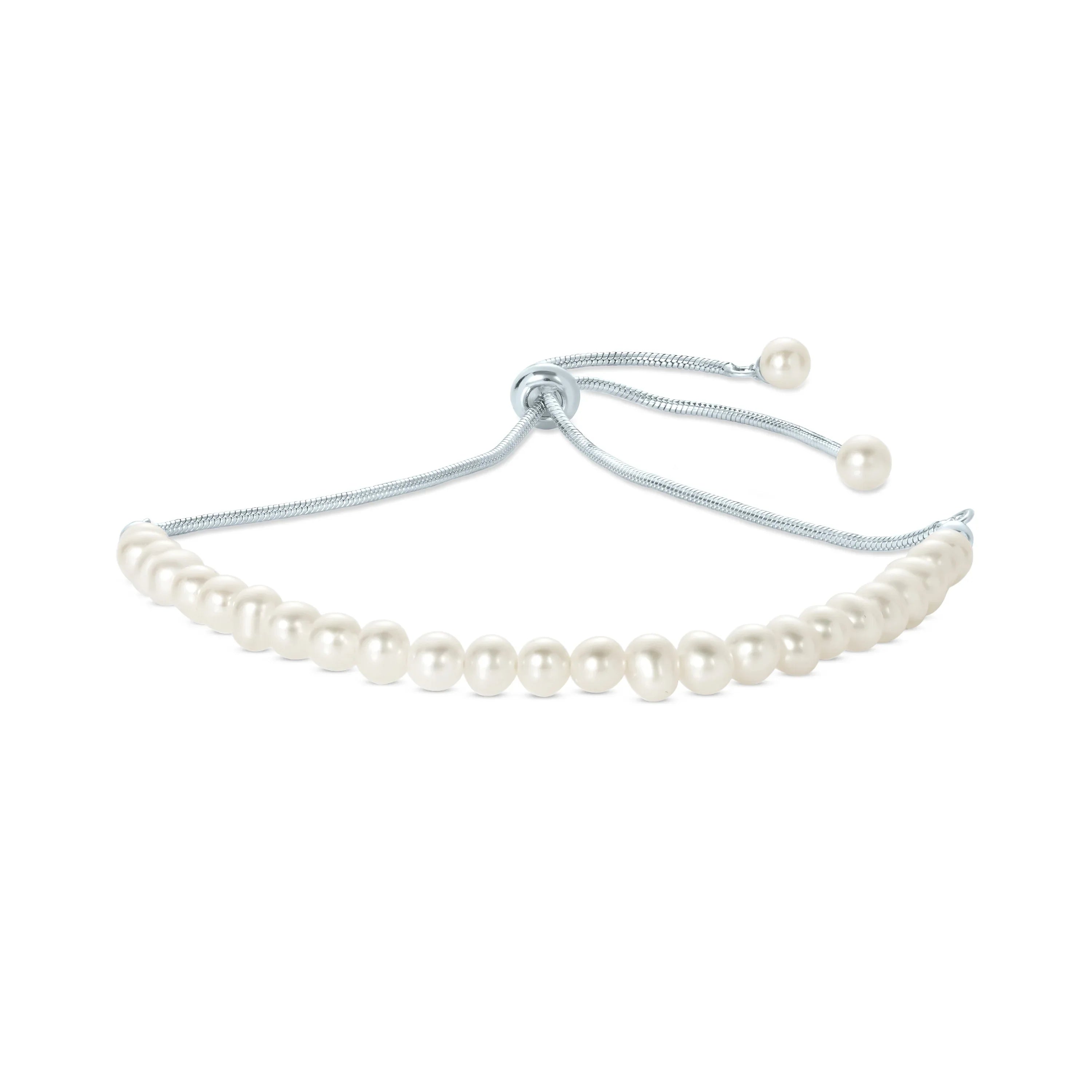 Gemistry White Cultured Freshwater Pearl Adjustable Slider Bracelet in 925 Sterling Silver for Women