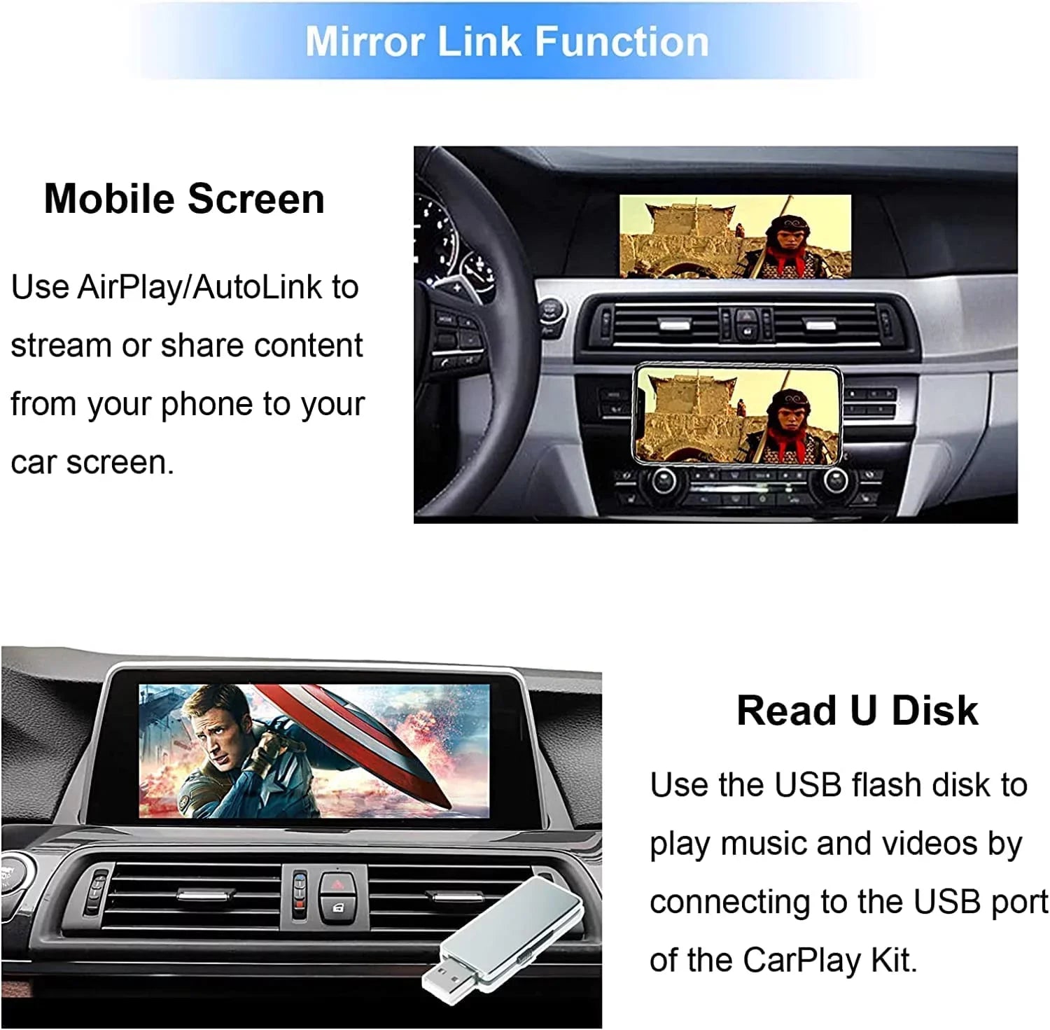 Road Top Wireless Carplay Retrofit Kit Decoder for BMW 1 3 5 6 7 Series X1 X3 X5 X6 CIC System 2008-2012, Support Wireless Android Auto, Mirrorlink, YouTube