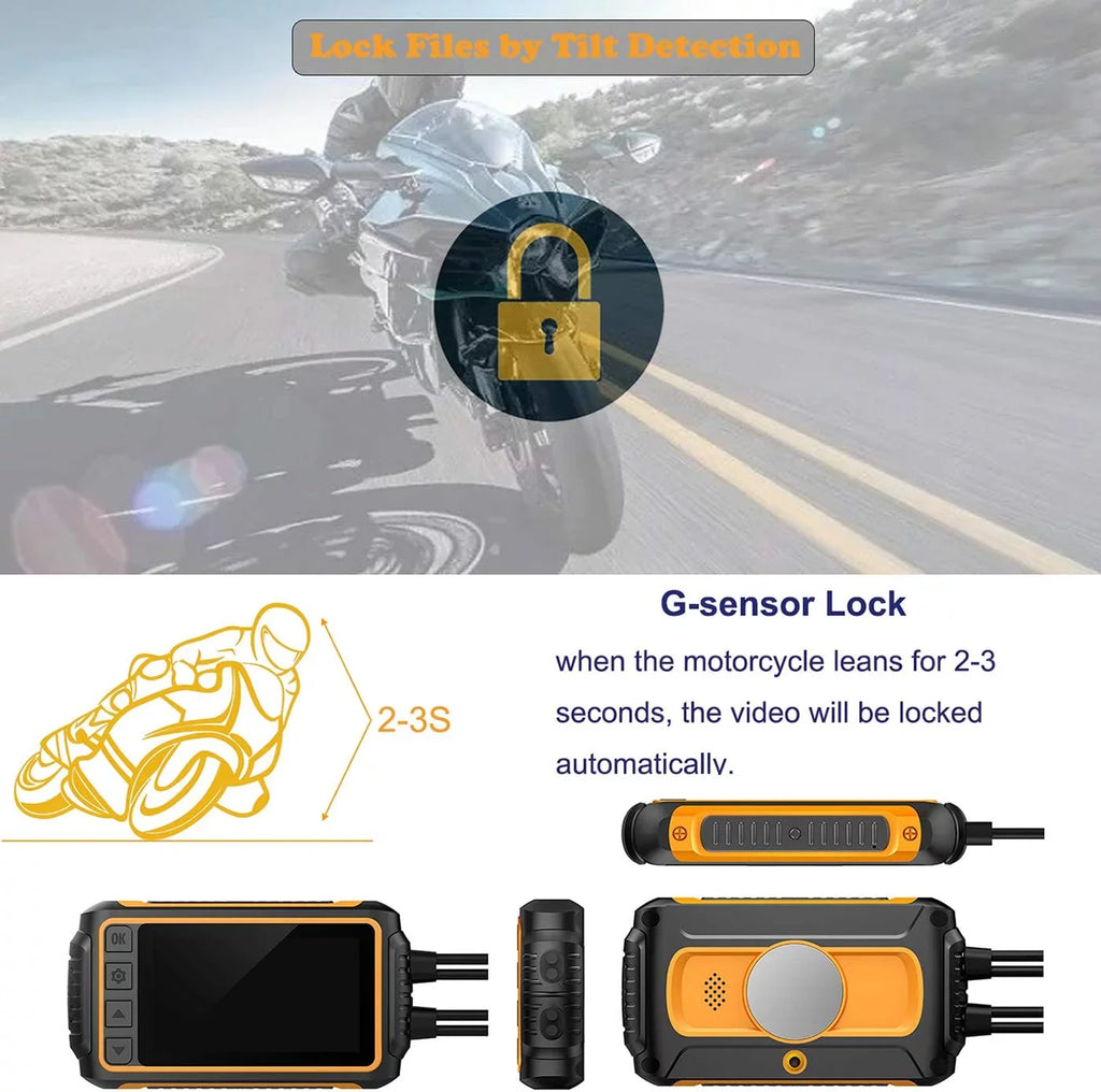 ZOMFOM Dash Cam Waterproof Recording Camera for Motorcycle, 3'' LCD Front and Rear FHD 1080P Waterproof Lens Wide Angle 150° with Wi-Fi, GPS, Wired Control, EIS and G-Sensor, Max up to 256GB