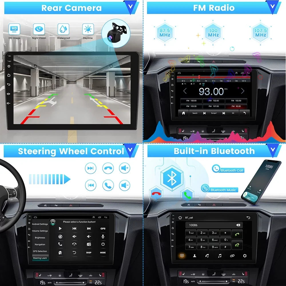 Podofo 2+64G for JEEP COMPASS 2010-2016 Vehicles Android 13 Wireless Carplay Android Auto Mirror Link 10'' Touchscreen Car Stereo Radio WIFI GPS FM Bluetooth Hifi USB,AHD Backup Camera