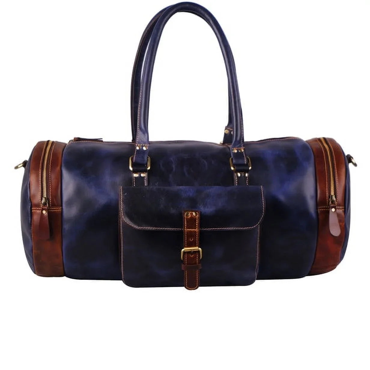 MaheTri Leather Blue Duffel Bag 22" Travel Bag for Gym Sports Weekender Bag