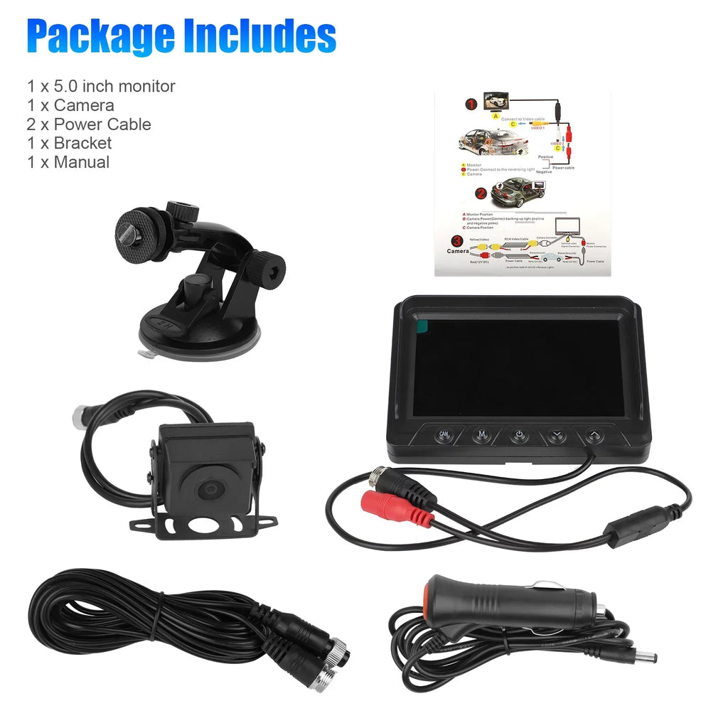 Backup Camera Monitor Kit, TSV 1080P Rear View Monitor Reverse Camera Kit with Night Vision, Waterproof